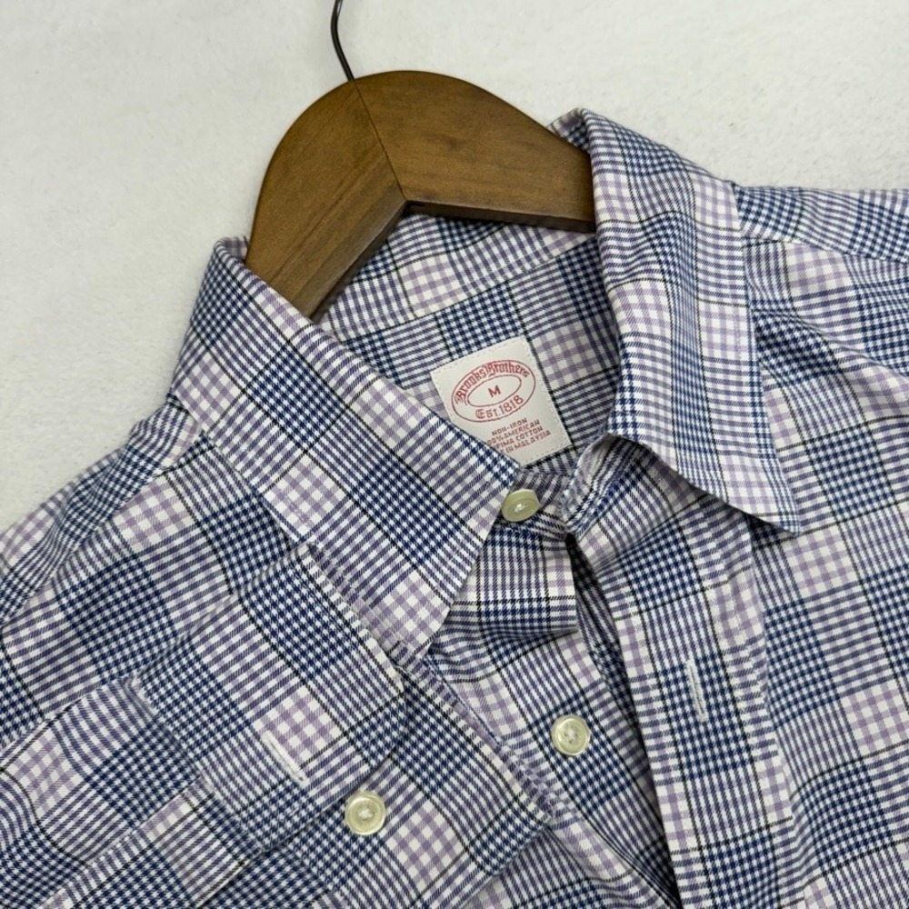 Brooks Brothers Button Down Shirt Mens Medium Purple Houndstooth Plaid Check